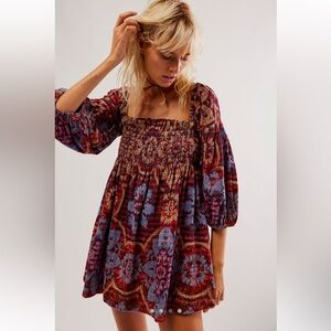 Free People Clara Corduroy Dress in Ruby Glare Combo, Size M